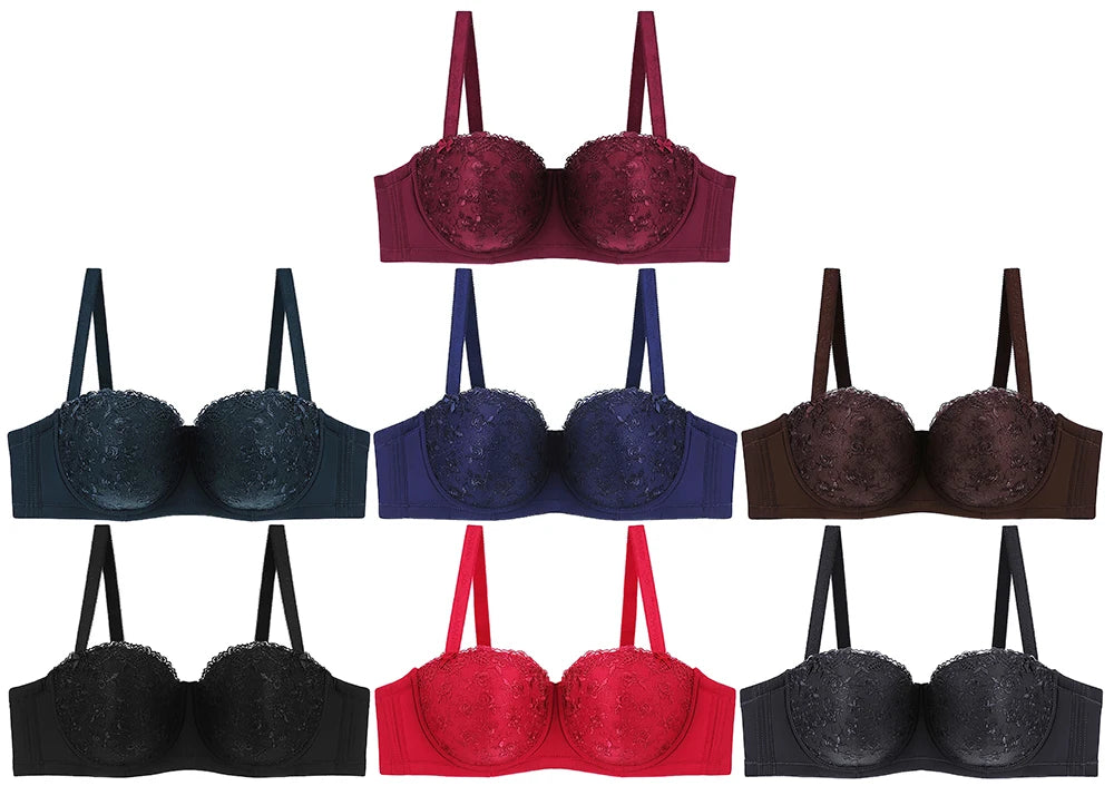 D Cup Women Sexy Bra High Quality Lace Floral Half Cup Plus Sizes Adjusted-straps Underwire Women Bra BINNYS