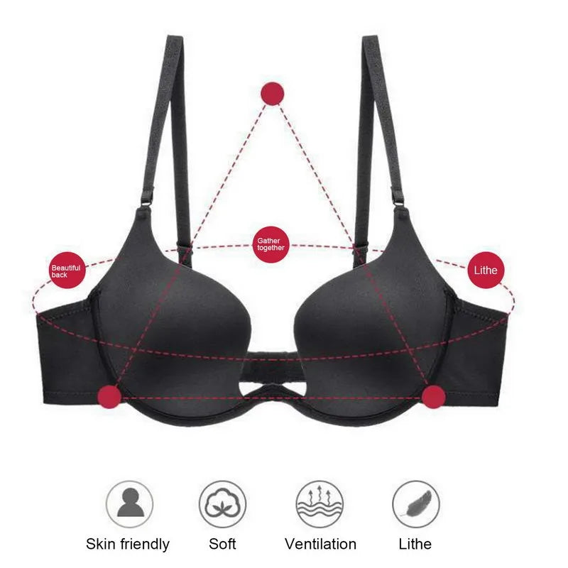 Push Up Bra Backless Women Bras Low Cut Sexy Plunge Brassiere Open Back Wedding Underwear Invisible Seamless Deep U Lingerie