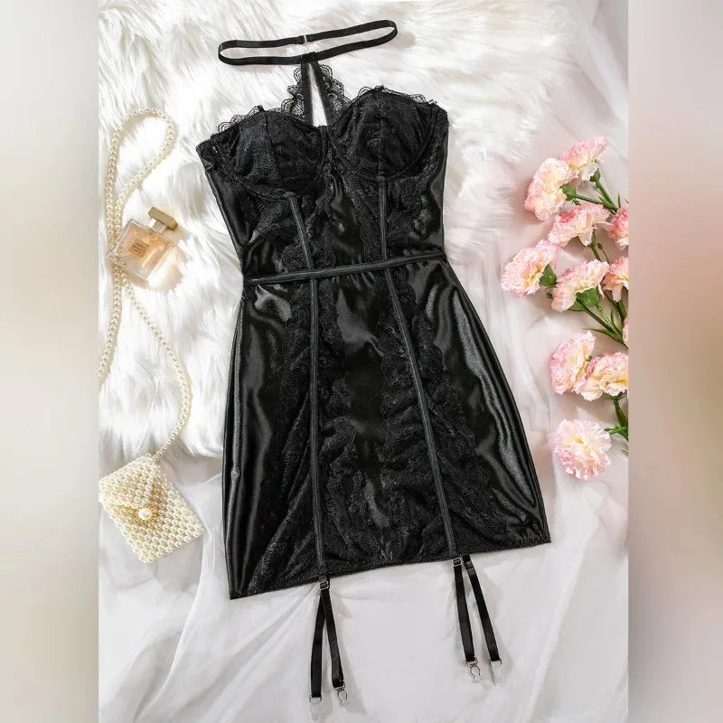 Women's Lingerie Sexy Nightwear Lace Spliced Sensual Night Dress Strapless Backless Babydolls Garter Club Sexy Erotic Costumes
