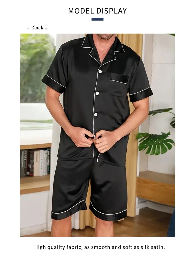 Men's pajamas set for summer short sleeve pocket button down shirt & Shorts Pyjama loungewear set sleepwear pijama home clothing