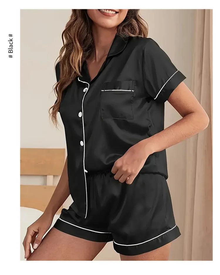 Women's Pajamas Set Summer Short Sleeve Button Down Top & Shorts Two-piece Pj Sets Sleepwear Loungewear Pyjama Femme Nightwear