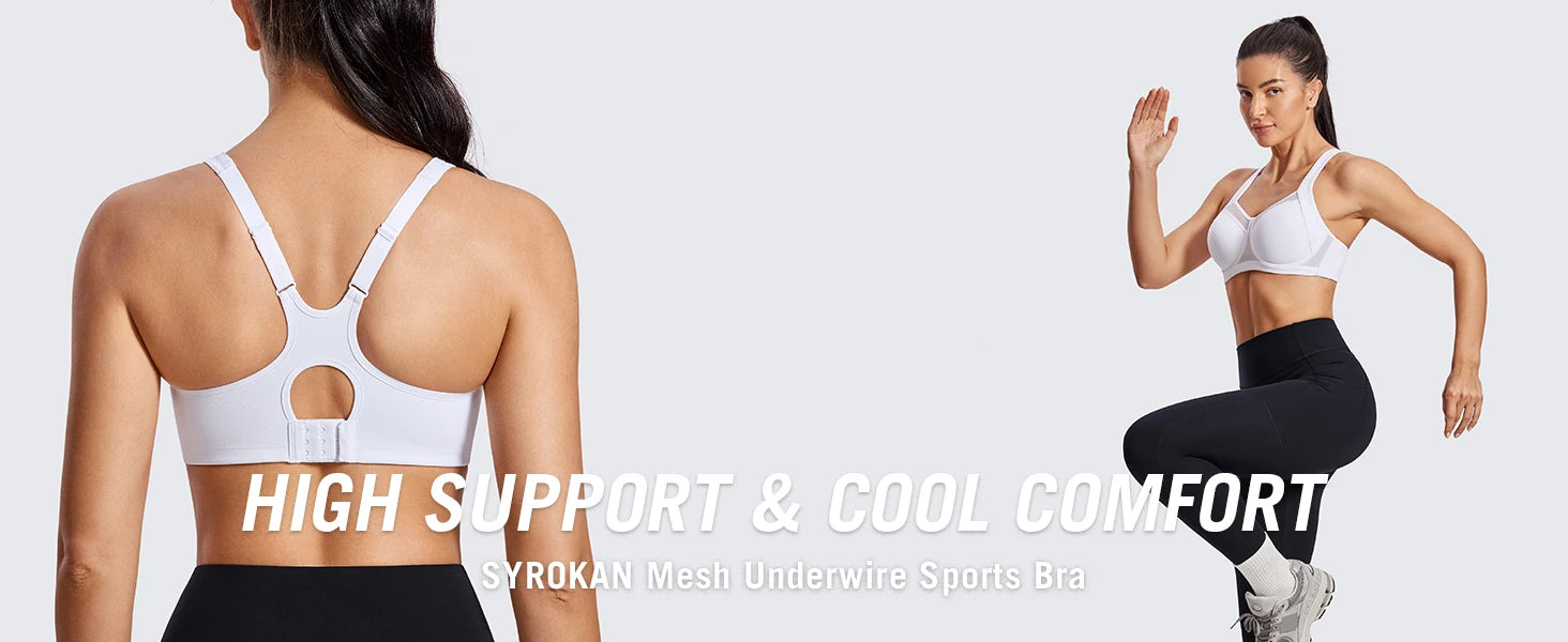 High Impact Sports Bras for Women High Support Unlined Underwire Racerback No Uniboob Workout Bra