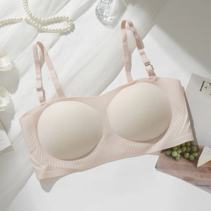 Women's Invisible Push Up Bras Spring Summer New Cool Detachable Shoulder Strap Underwear Silicone Anti Slip Thin Solid Bra