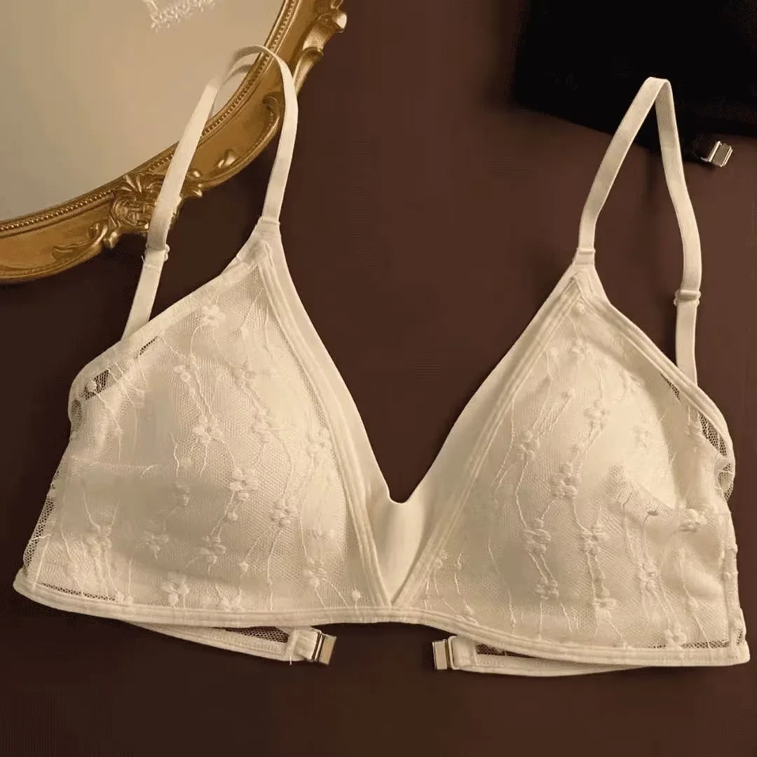 Lace Lingerie for Women's Summer, Thin, Large-bust, Slimming, Lace-curving, Triangular Cup, Beautiful Back, Seamless Bra