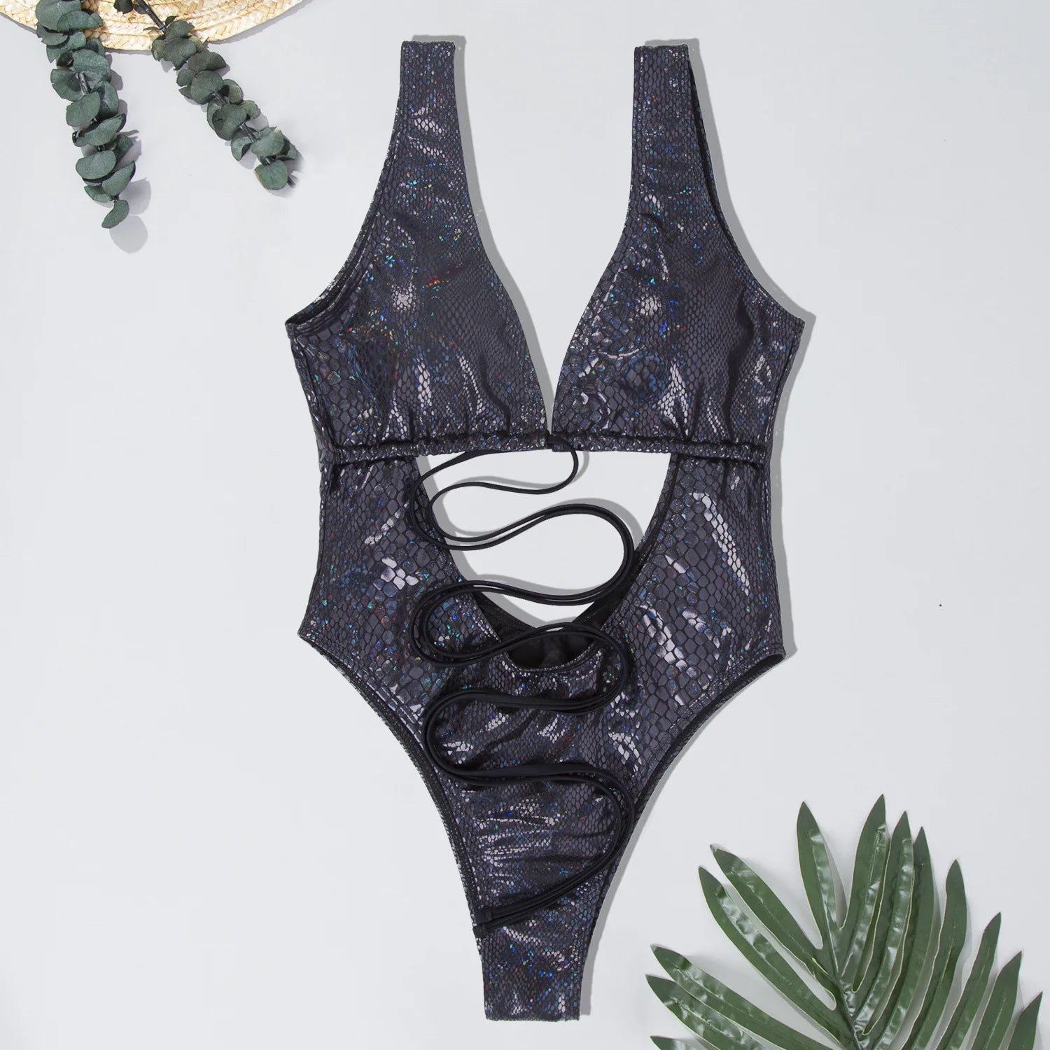 Spot sales of popular one-piece swimsuits from Amazon in Europe and America, women's lace up backless one-piece bikini in 2024 w