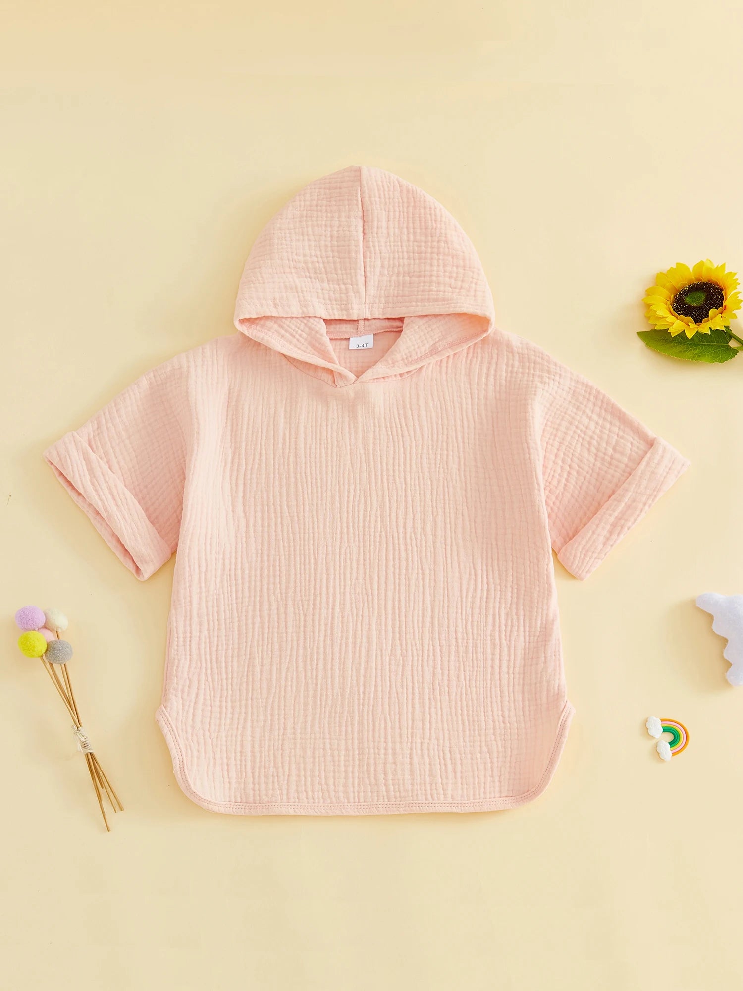 Kids Girls Boys Swim Cover-up, Toddler Hooded Bath Towel Solid Color Beach Clothes