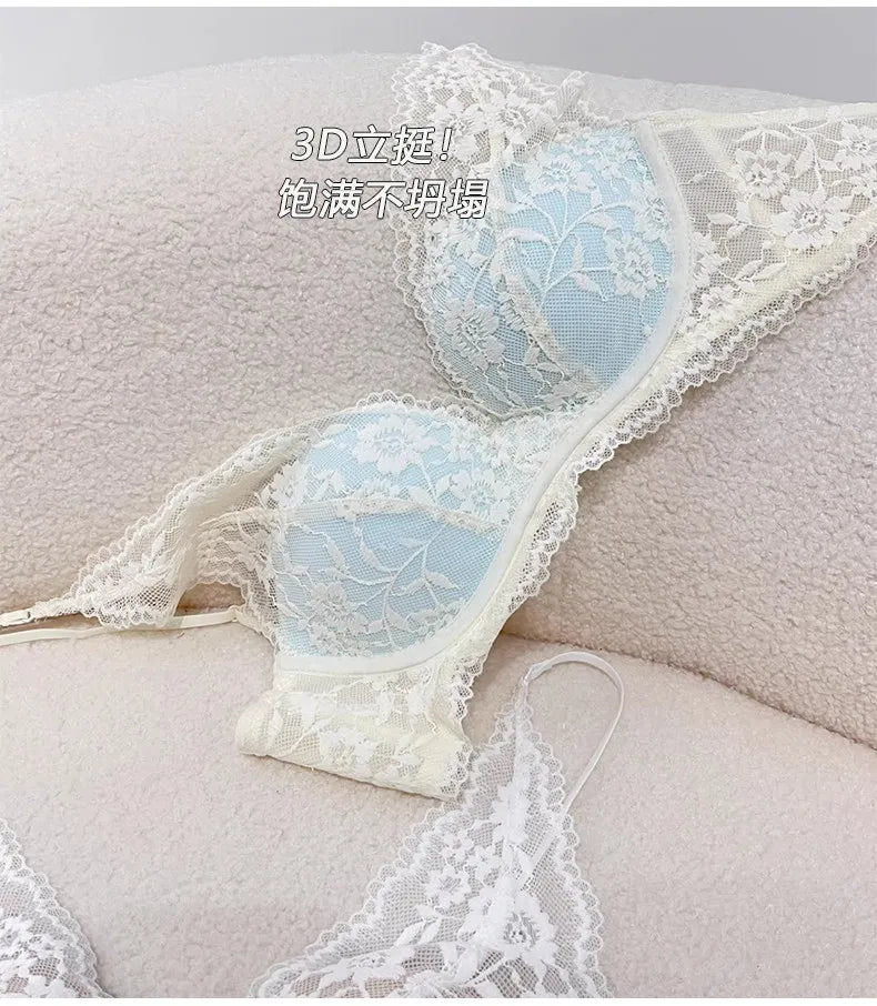 Lace Halter Backless Bra Push Up Small Bust Sexy Pure Desire Back Beauty Women Young Girl Fashion Intimates Underwear New Trend