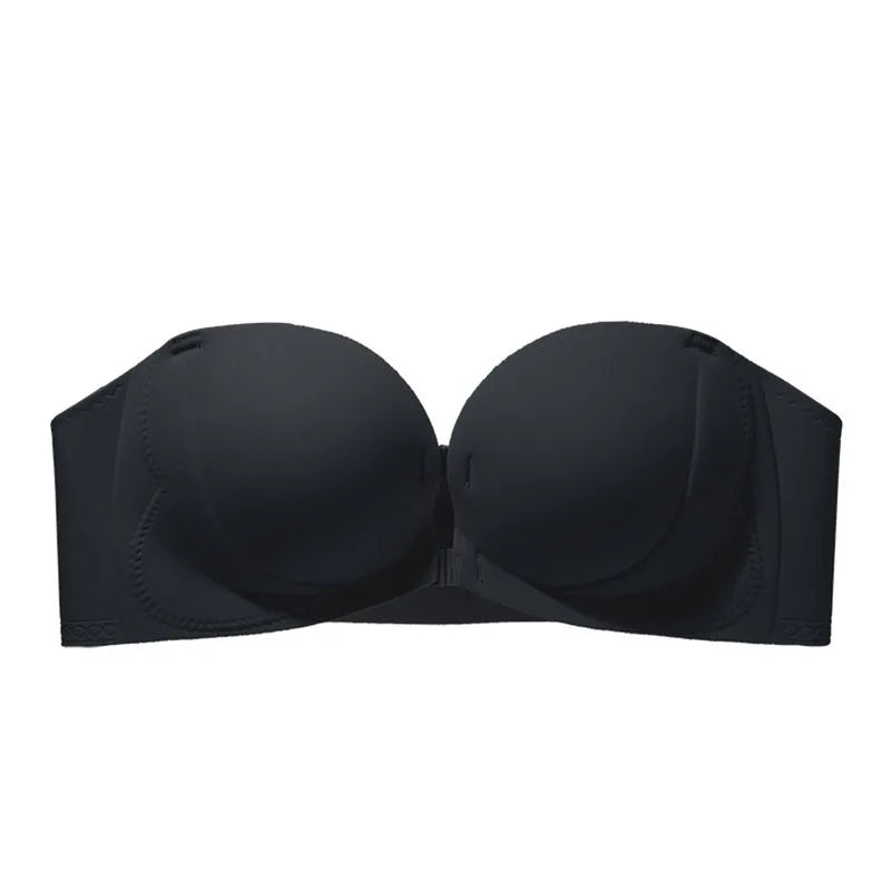 Strapless Bra  Sexy Front Fastening Non-Slip Invisible Backless Push-Up Bra Padded Add 2 Cups Lift Bralette for Wedding Party