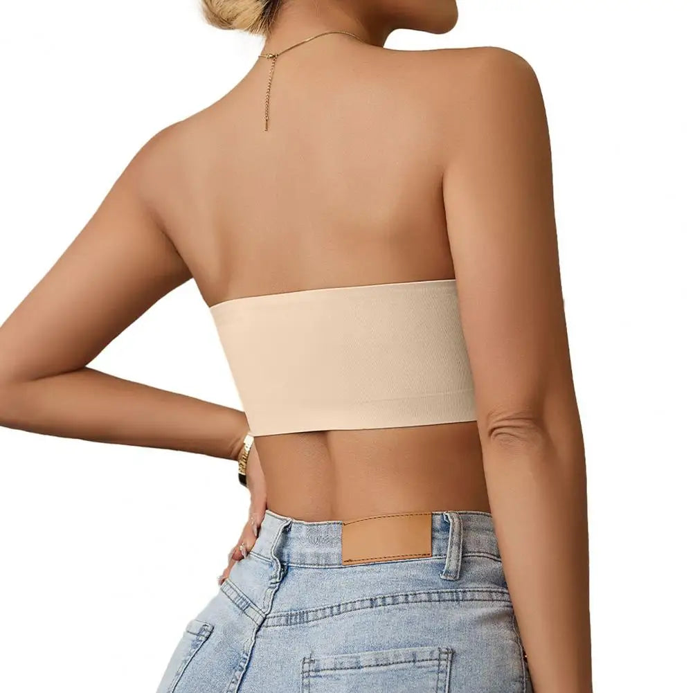 FrontWomens Strapless Bra Bandeau Closure Strapless Bra for Women Non-Slip Wireless Bandeau Bra Seamless Padded Tube Top