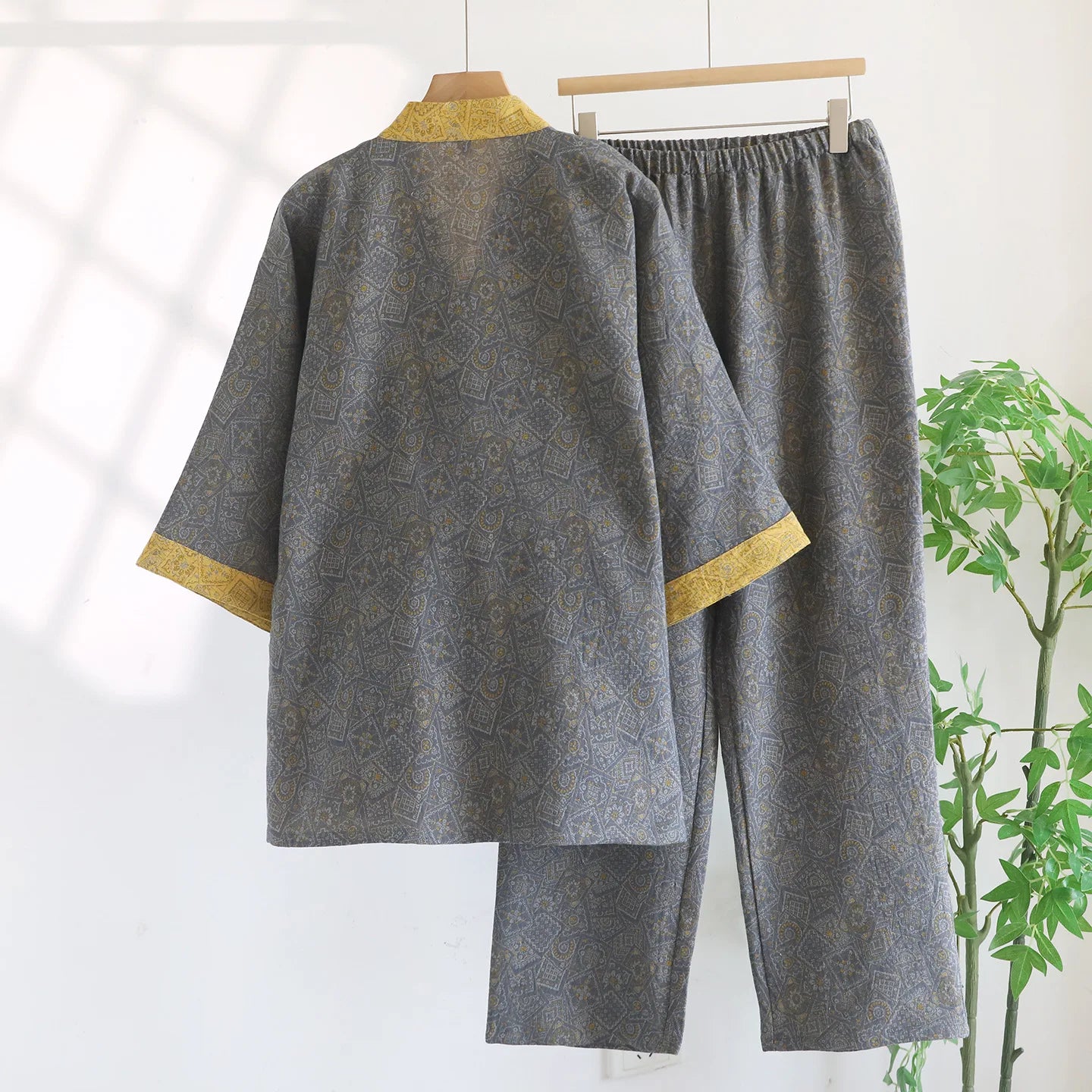 Japanese Style Kimono Pajamas Set Men's Cotton Sleepwear Loose Casual Pijama Mujer Home Clothes Male Retro Printed Pyjamas