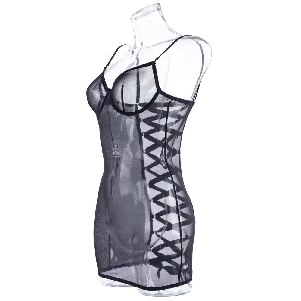 Sexy Sheer Lace Babydoll Open Crotch Lingerie Transparent Backless Night Dress Erotic Costume Exotic Women Underwear