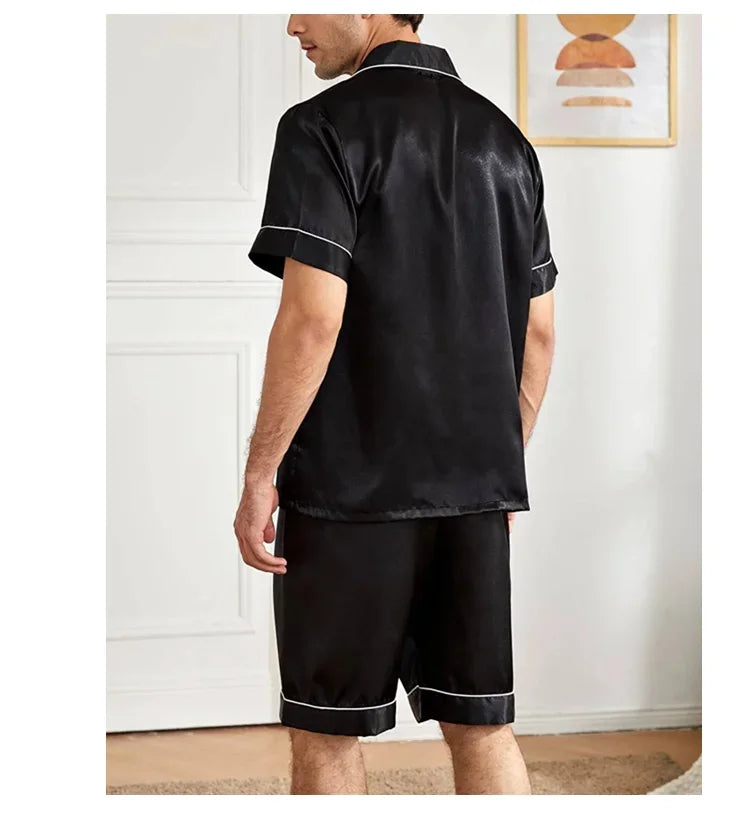 Men's pajamas set for summer short sleeve pocket button down shirt & Shorts Pyjama loungewear set sleepwear pijama home clothing