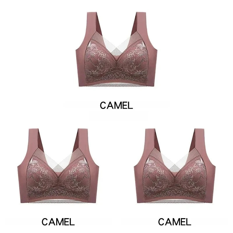 3 Pcs Women's Push Up Bralette Wireless Bras - 5cm Natural Lift, Seamless Lace Plus Size (L-6XL), No Underwire Comfort