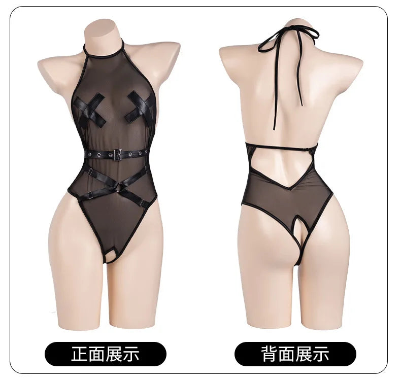 Sexy Lingerie Beautiful Fashionable Soft Gauze Perspective Sheer Opening Jumpsuit Women Rompers Clothing Body Suits Tops AHY5