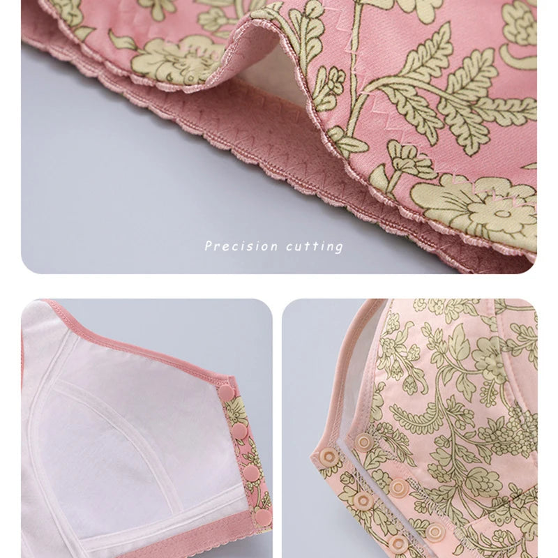 plus Size Front Closure Wireless Floral Print Bra Full Coverage Comfortable Support Bralette for Women Wide Band Everyday Wear