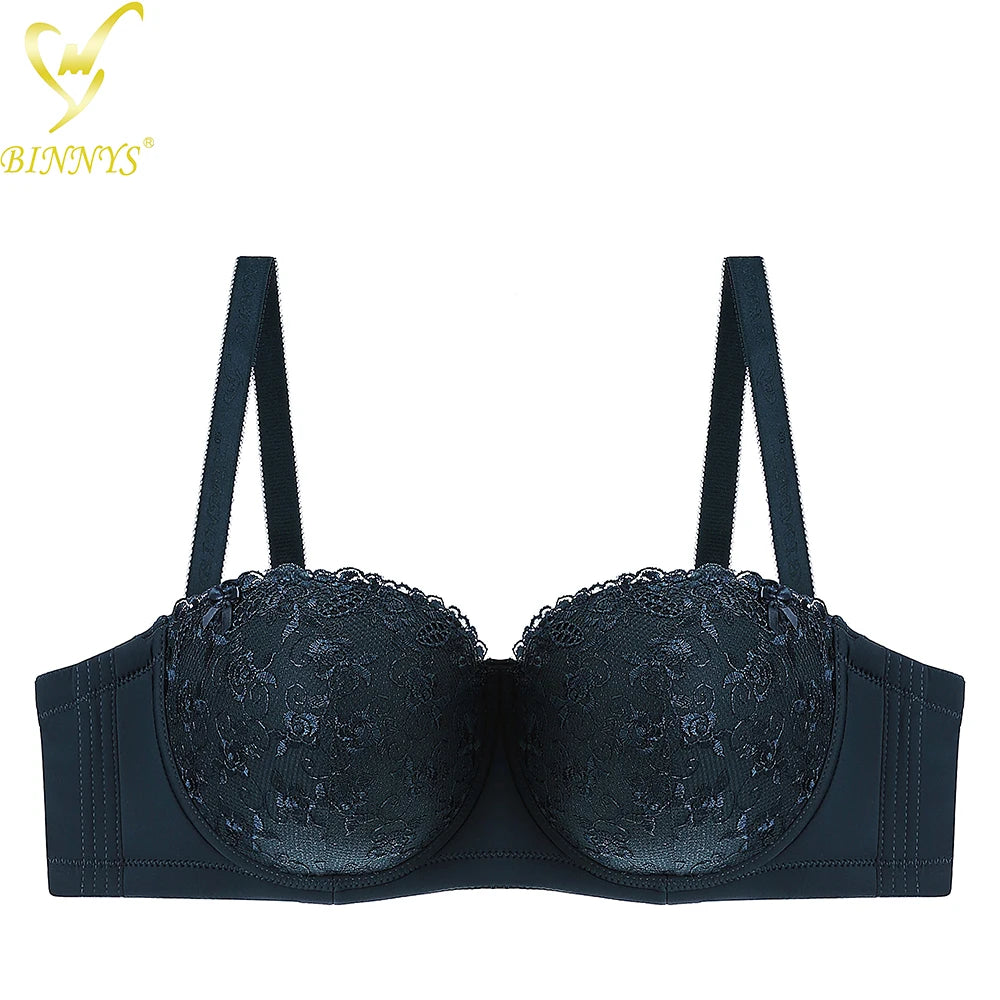 D Cup Women Sexy Bra High Quality Lace Floral Half Cup Plus Sizes Adjusted-straps Underwire Women Bra BINNYS