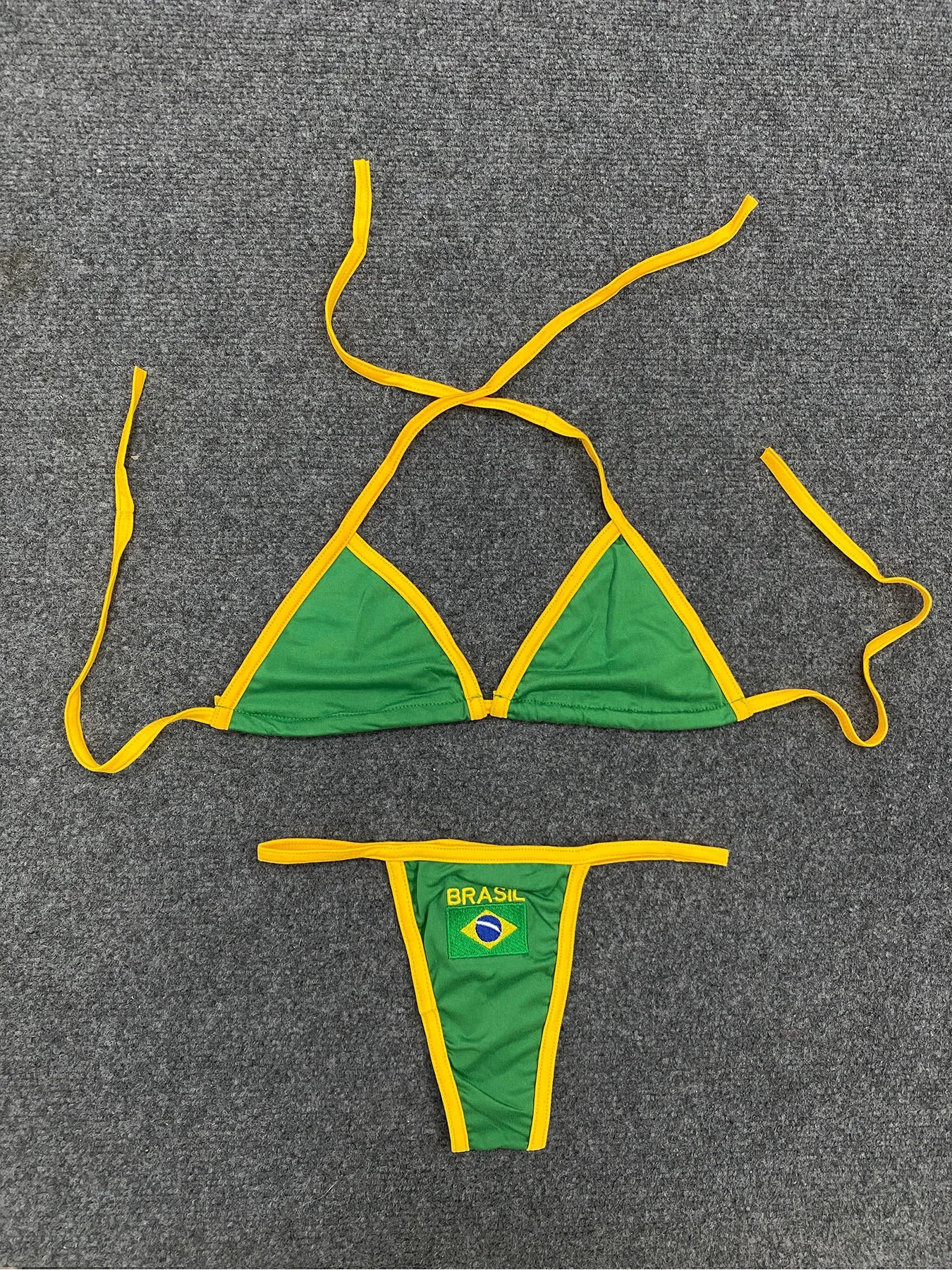 Women Clothing Summer Sexy Fashion Neck Lace Up Letter Embroidery Bikini Tops Sports Seaside Low Waist Thong Underwear Bra Set