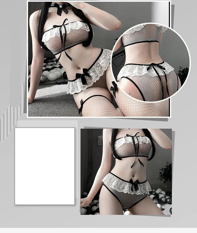 Babydolls Sex lingerie Cream Sweetheart Split Mesh Skirt Cute Set sexy game sexy dress hot sexy ladies outfit sexy costume trend