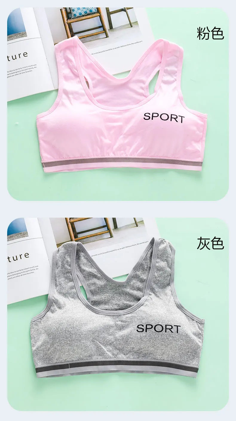 Adolescent Girl Sports Bra Breathable Lightweight Sponge Pad Wide Shoulder Strap Vest Solid Color Simple and Comfortable Bra