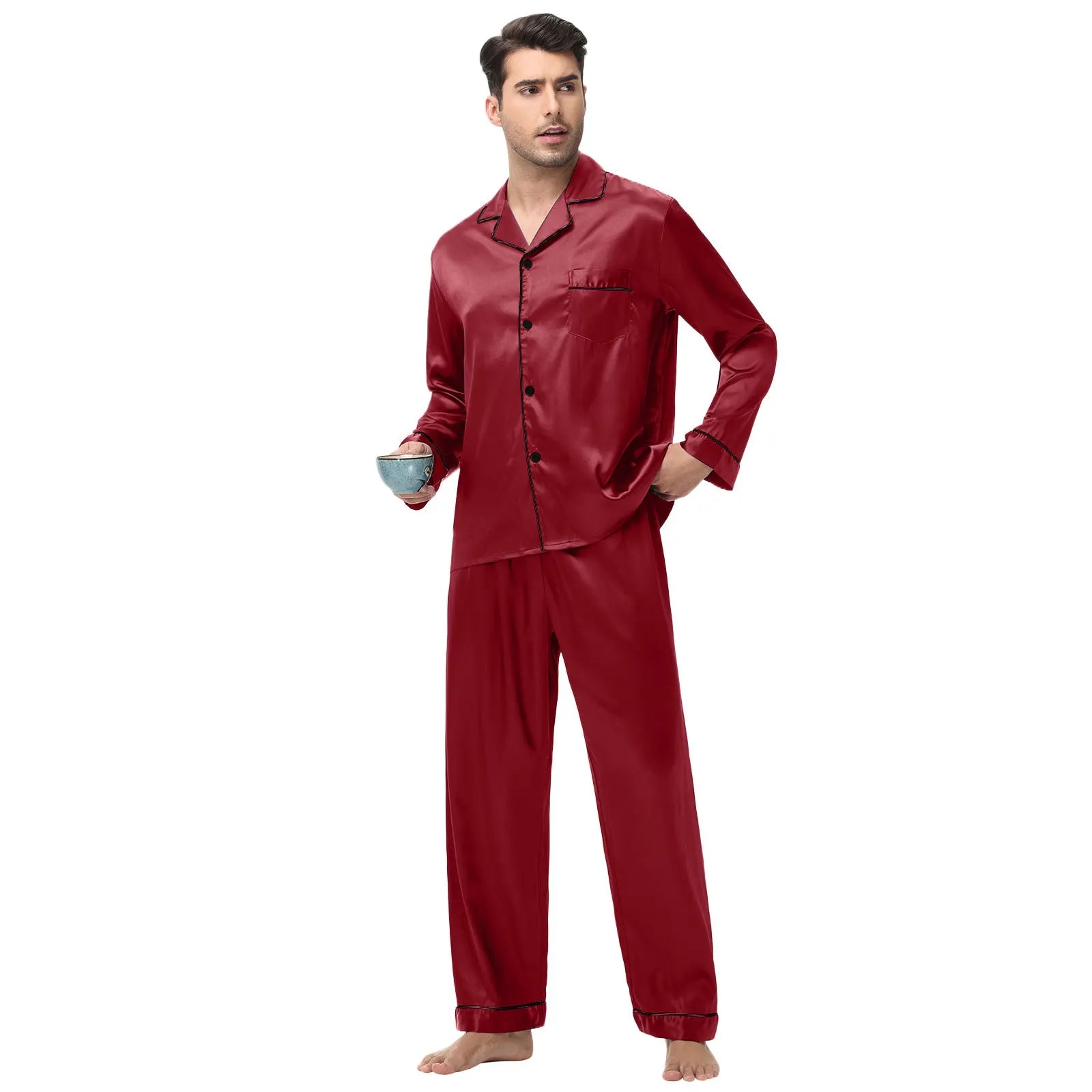 Men Pajamas Set Silk Satin Sleepwear for Man Shirt Long Sleeve Pijama Male Fashion Soft Loungewear S-2XL Size Spring Nightwear