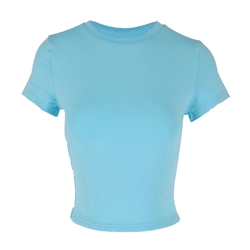 Sexy T-shirt Solid New Women Summer Streetwear Fashion O-Neck Short Sleeve Top Simple Basic Versatile Female Casual Slim T-shirt