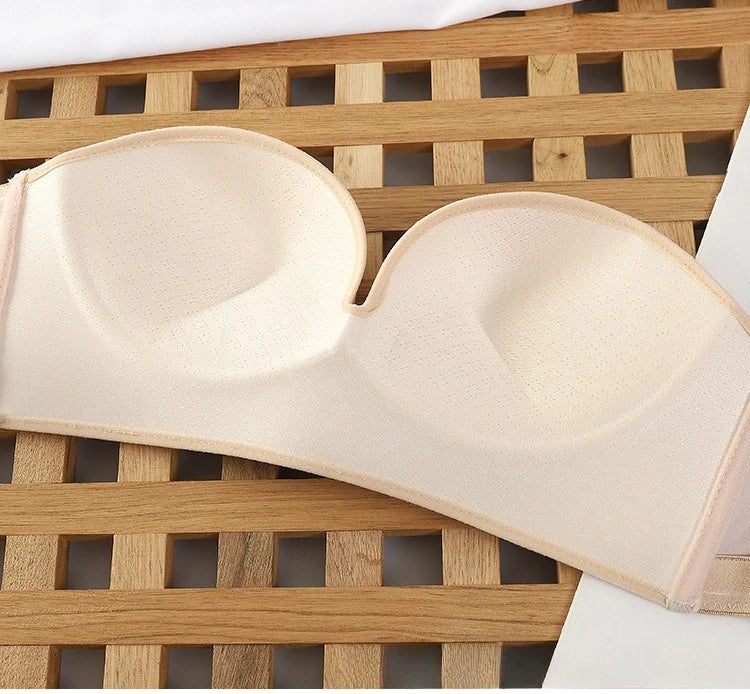 Strapless Non Slip Invisible Bra for Women Front Closure Adjustable Push Up Bra Bralette with Breathable Gather Backless Bra