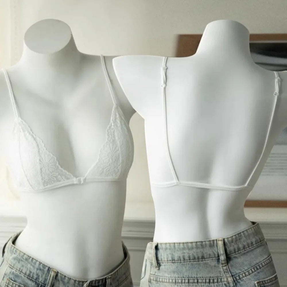 Ultra-thin Shoulder Strap Lace Wireless V Bra Shockproof Front Button Lingerie Brassiere for Women Seamless Gathered Breasts