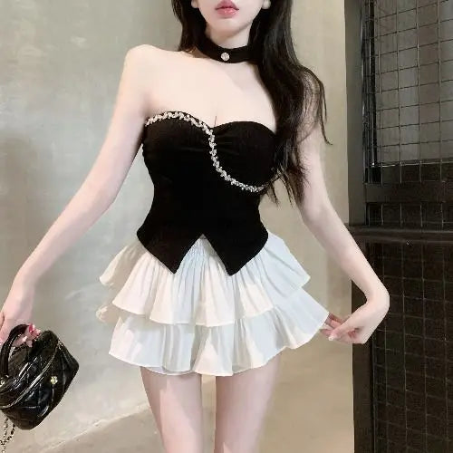 Sexy 2 Pieces Skirt Sets For Women Top And Bottom Clothing New Summer Clothes 2025 Luxury Designer Pleated Skirt Woman Outfit