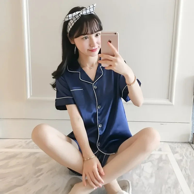 Pajamas Sets for Women 2025 Sexy Silk Women Pijama Sets Sleepwear Long-sleeve Cardigan Set Female Ice Silk Pyjamas Home Clothing