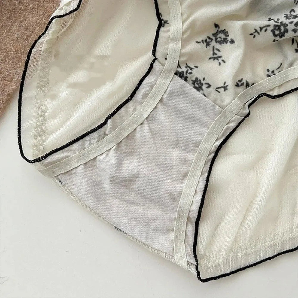 Lingerie Low Waist Women Underwear Ruffle Mesh Chinese Style Briefs Buckle Design Transparent Ice Silk Panties Retro Style