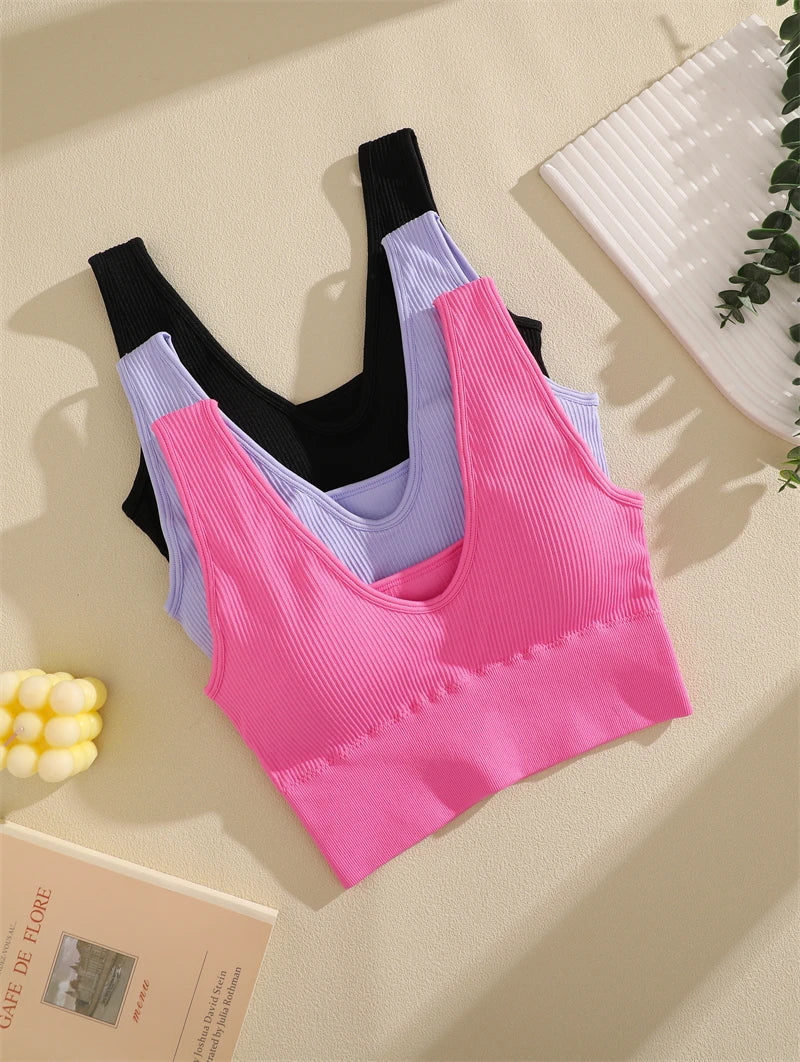 Sports Yoga Women's Bra Ribbed Shockproof Fitness Workout Bralette Sexy Elastic Backless Underwear Push-Up Bra Sportswear Tops