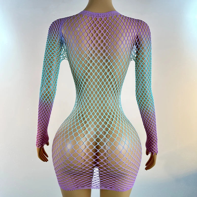 Women Summer Beach Cover Up Hollow Out Beachwear Without Underwear Sheer Mesh Fishnet Music festival Swimsuit