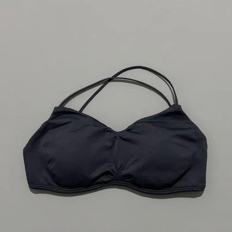 Women Halter Sports Bra Breathable Soft Comfortable Strappy Backless Medium Support Removable Pads Gym Fitness Athletic Bras