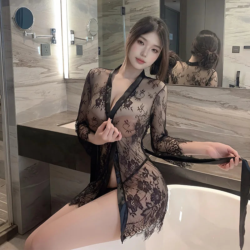 Sexy lingerie lace sexy women purple perspective seductive long skirt Women's corset Schoolgirl costume Sexual fantasy Sex shop