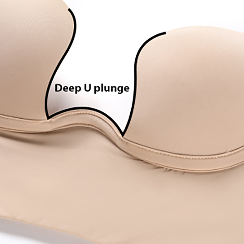 Seam-free Womens Low Cut Plunge Bra Wire Lifting Deep U Shaped Multi-Way Push Up Convertible Plunge Backless Sexy Bra