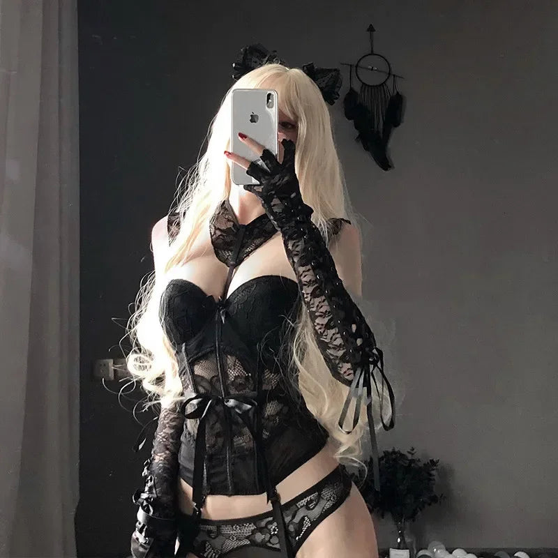 Women Sexy Fashion Erotic Underwear Halter Tops Erotic Lingerie Lace Body Out Corset Set Slimming Belt Transparent Underwear