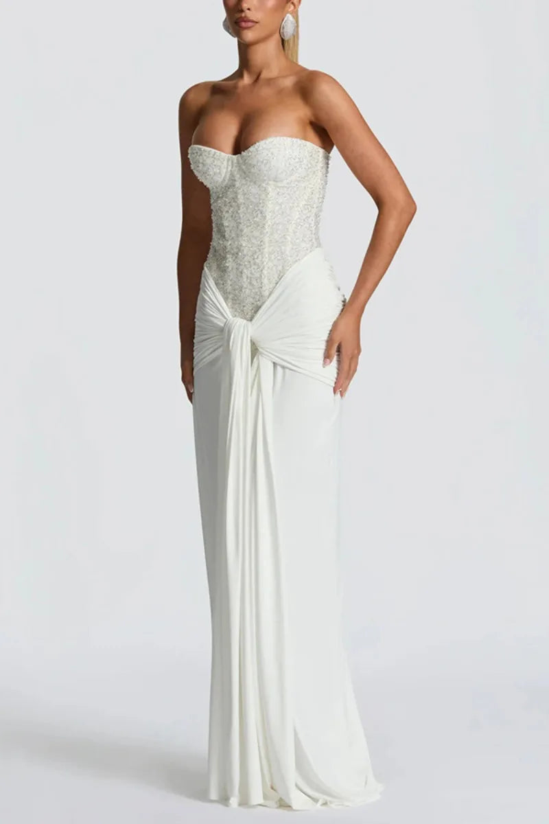 Sexy Women Sequins Party Wedding Dress Elegant Off Shoulder Slim Lace Graduation Ceremoney Mermaid Bodycon Corset Long Dress