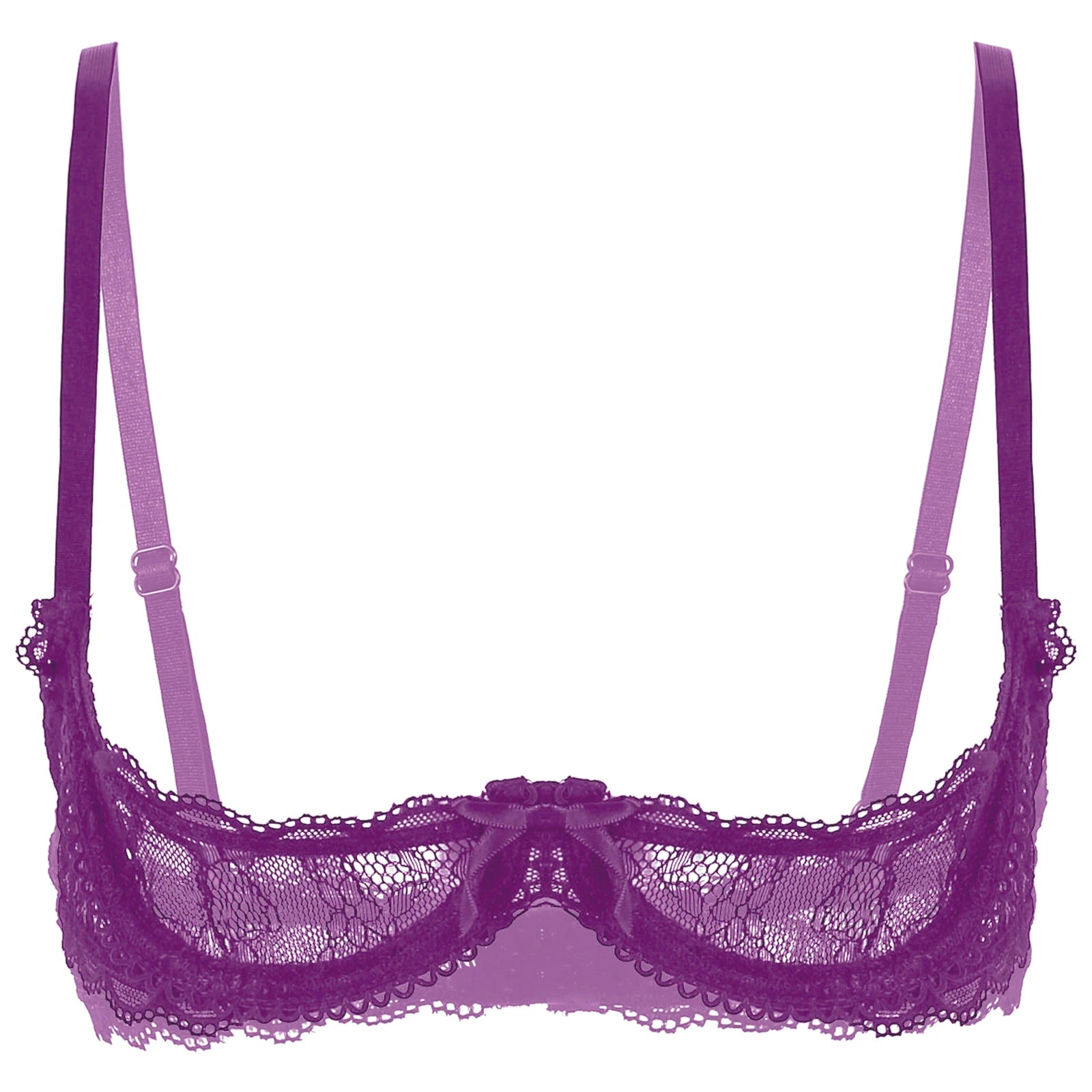 Womens Sexy Lace 1/4 Cups Unlined Bra See Through Mesh Push Up Underwired Brassiere Non Padded Balconette Bras Lingerie Tops