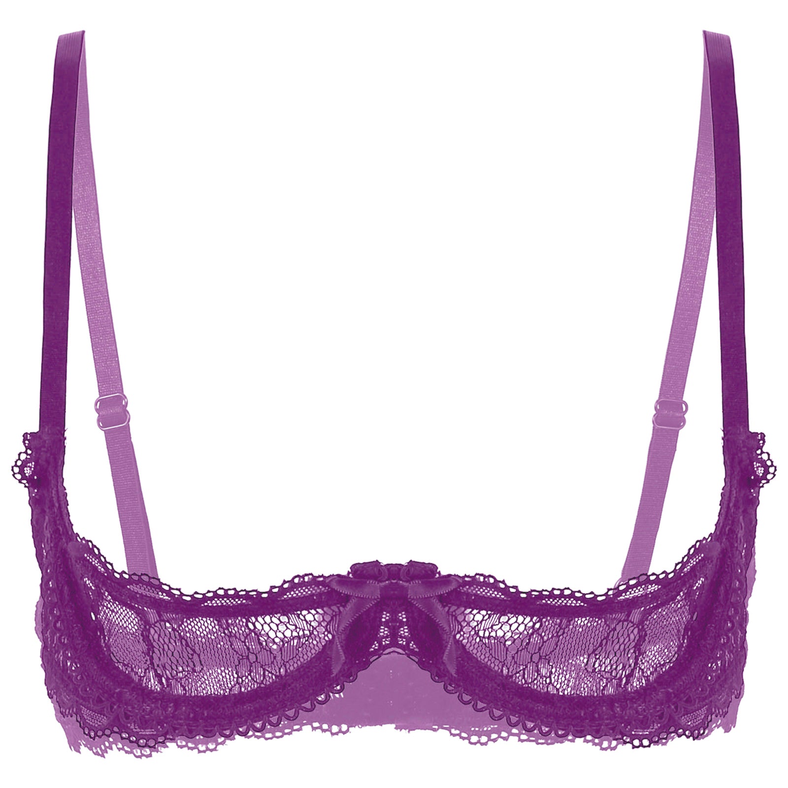 Women's Sheer Lace Lingerie Sexy Half Cup Bare  Breast Underwire Push Up Bra Tops Adjustable Straps Unlined Brassiere
