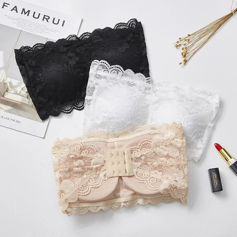 Lace Invisible Strapless Bras Women'S Solid Wrapped Chest Sexy Tube Top Underwear Female Beautiful Tank Top Seamless Crop Top