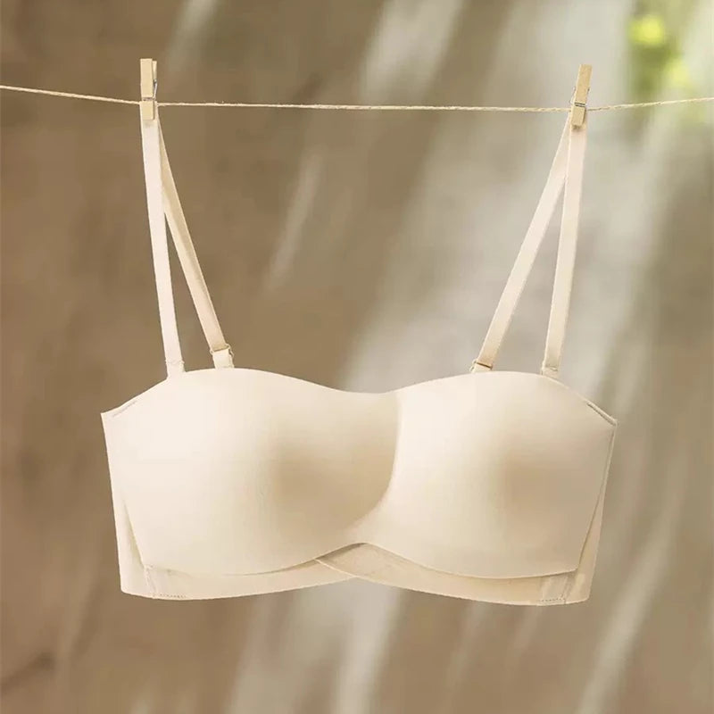 Women Invisible Bra Deep U Plunge Bras Backless Top for Dresses Sexy Lingerie with Transparent Strap Push Up Strapless Underwea