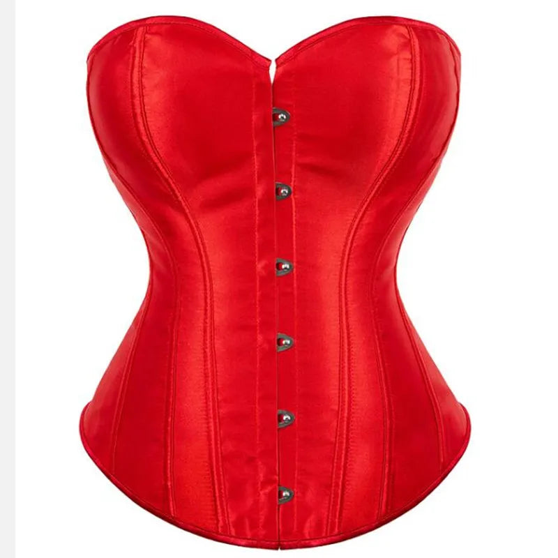 Corset Top Bustier Overbust Women Sexy Satin Lingerie Corselet Plus Size Red Black Green Pink Brown Gold Purple