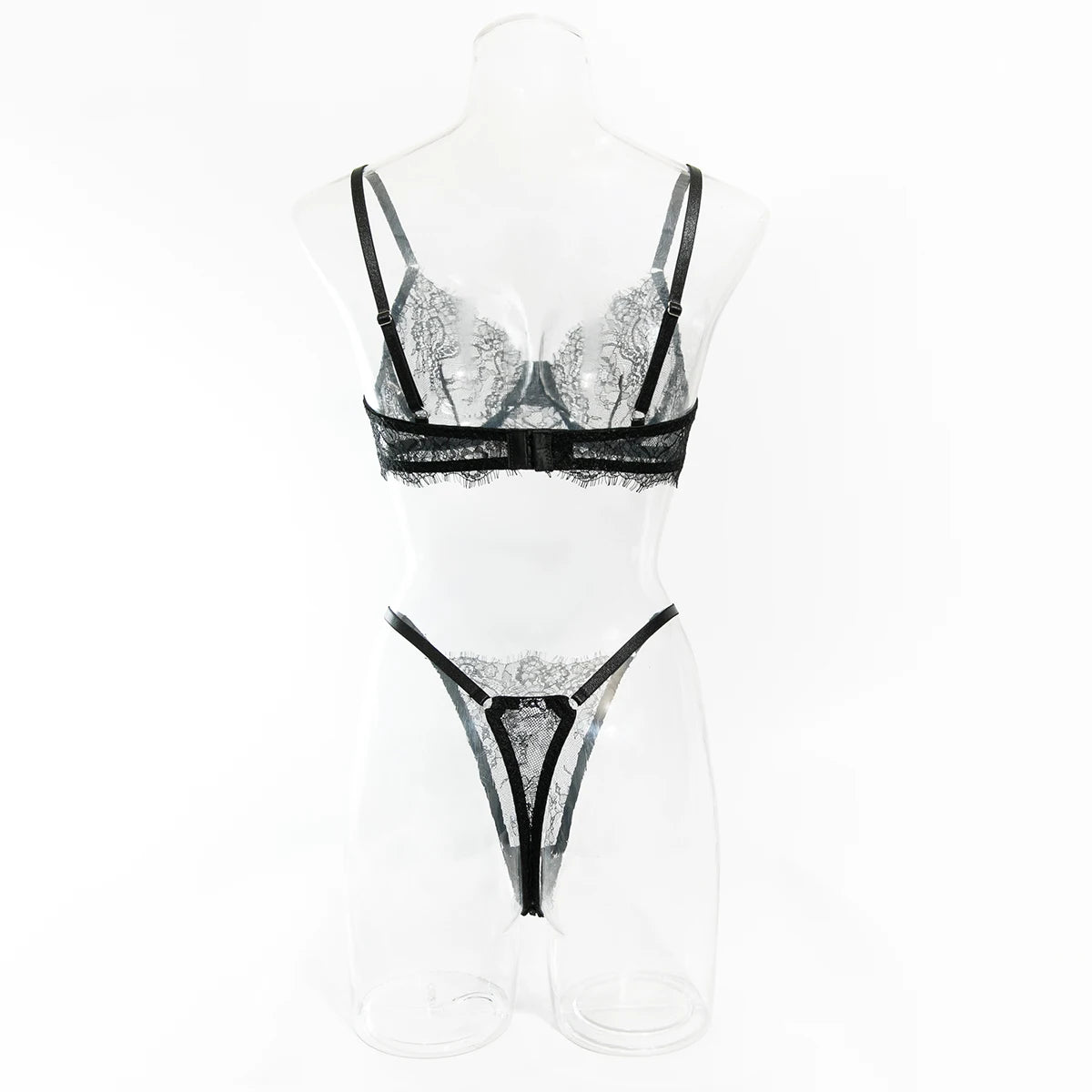 Erotic Lingerie Bra and Panties Set Basic Sexy Sheer Lace Eyelash Unline One Layer Lace Lingerie Women Underwear Intimate