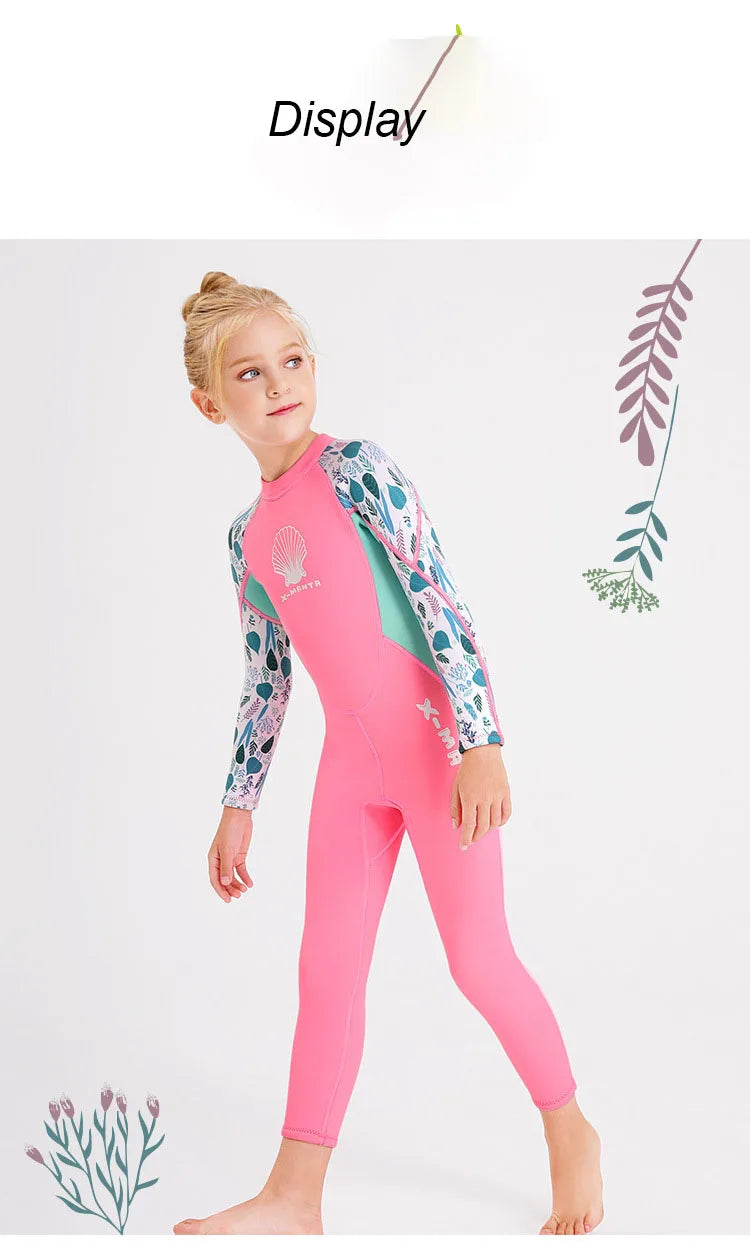 Children Wetsuit 2.5MM Neoprene Diving Suit For Girls Boys One-Piece Swimsuits Long Sleeve Kids Swimwears Snorkeling Rash Guards