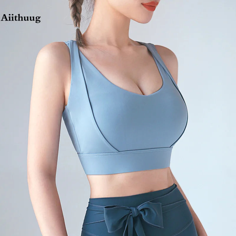 Aiithuug Sports Bras for Yoga Gym Workout Crop Top Fitness Tops Bounce Control Jogging Bras Push Up Running Top Active Wear