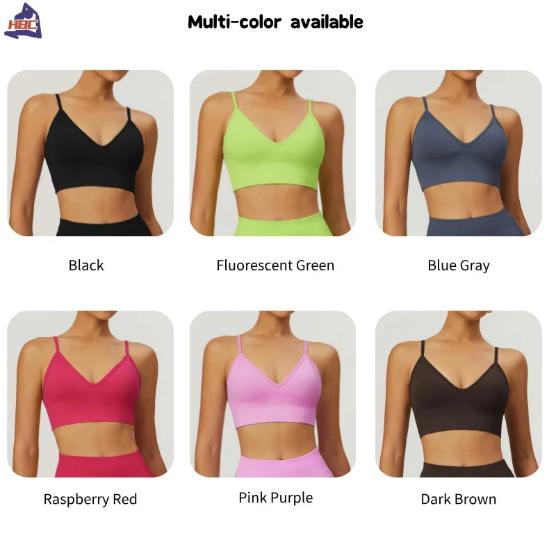HBC Seamless Sports Bras for Women Fitness Yoga Bras With Removable Pads Adjustable Straps Gym Vest Top Bra Running Crop Top