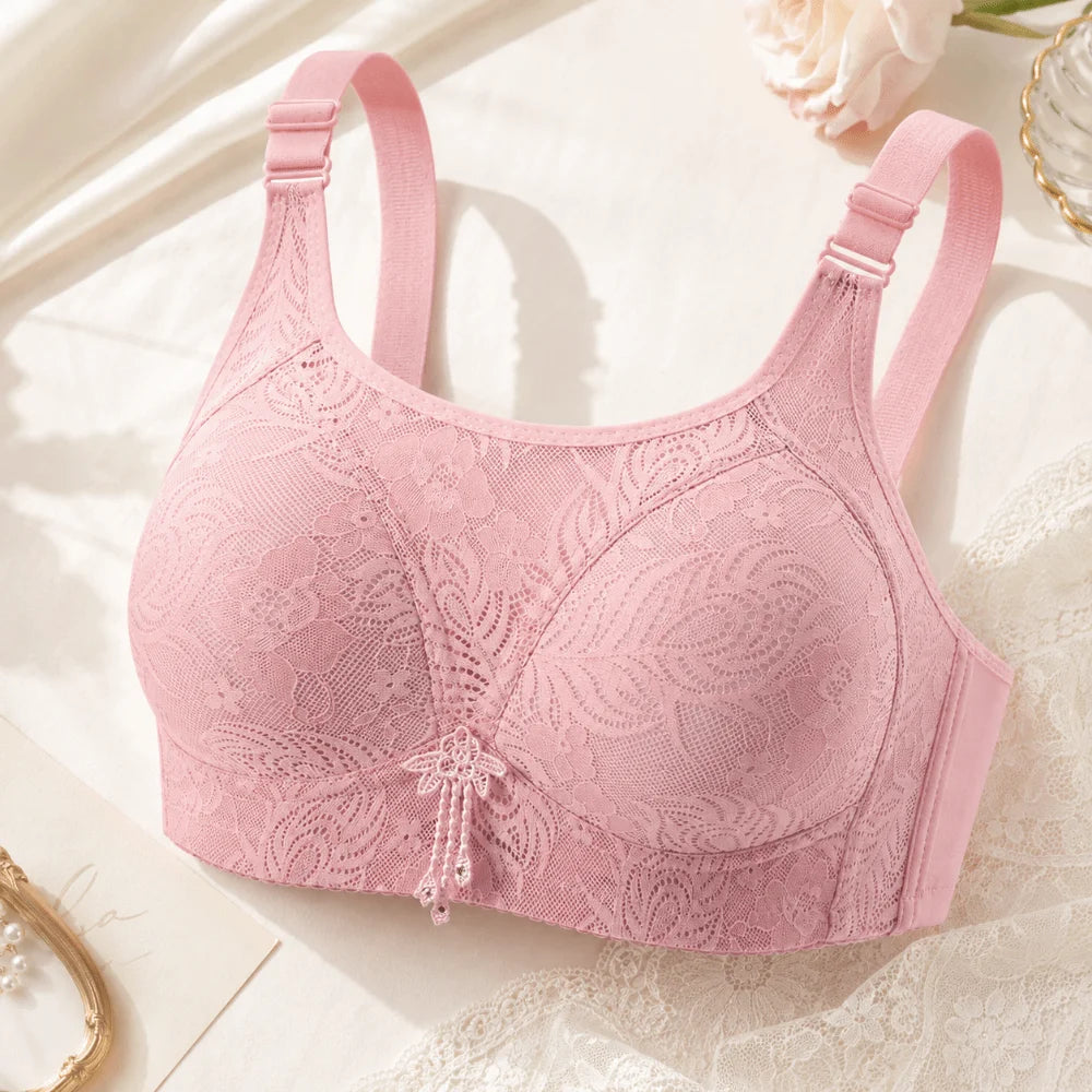 Breathable Anti-Sagging Wireless Push-Up Bra Underwear Floral Mesh Women Vest Bra Sweet Elderly Bra Women