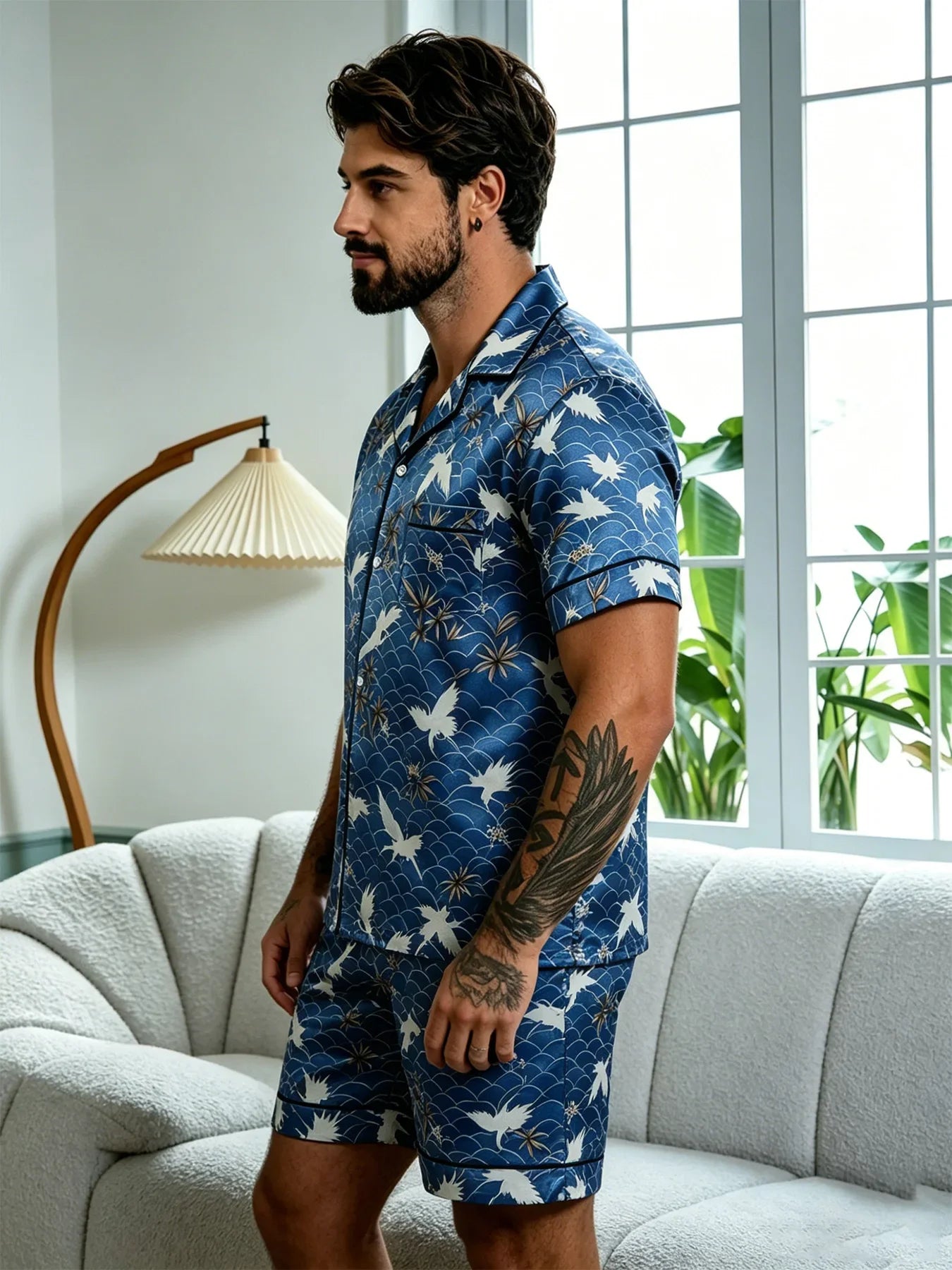 Men's Pj Sets Design Short Sleeve Pajama Set Soft Comfortable Sleepwear for Summer Lightweight Homewear Lougewear