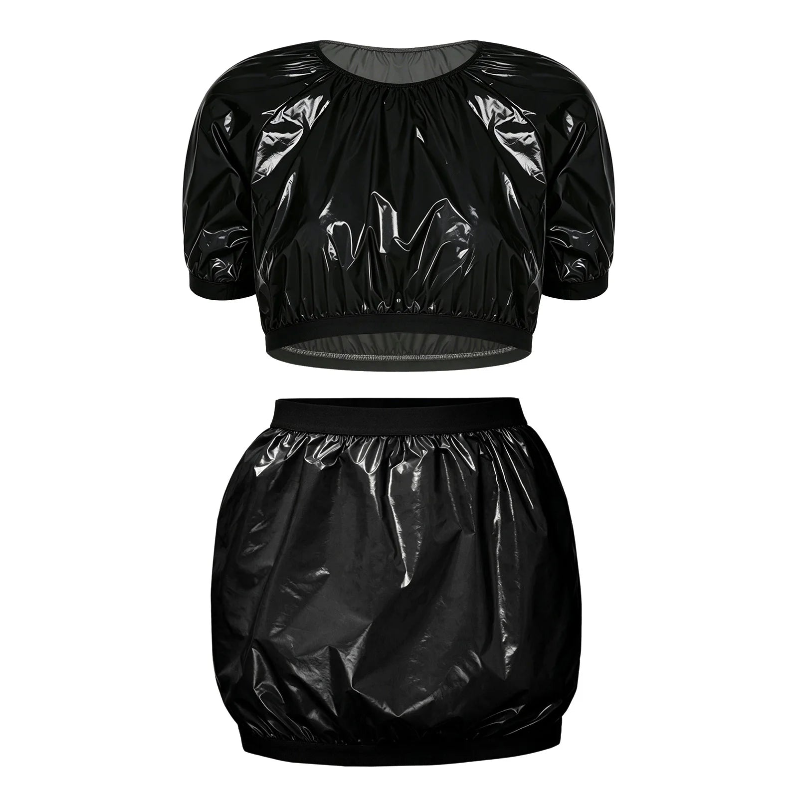 Women's Two Pieces Swimsuit Crop Top And Plastic Miniskirt Swimwear Cover-up Swim Suits Waterproof Glossy Special Needs Clothing