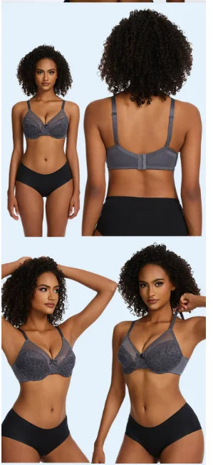 Lifting Lace Bras for Women Sheer Balconette Full Coverage Underwire Unlined Everyday Bras Lingerie